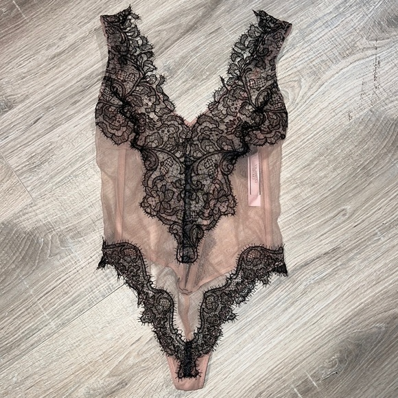 Victoria's Secret Other - Victoria’s Secret sheer black and nude lacy bodysuit NWT